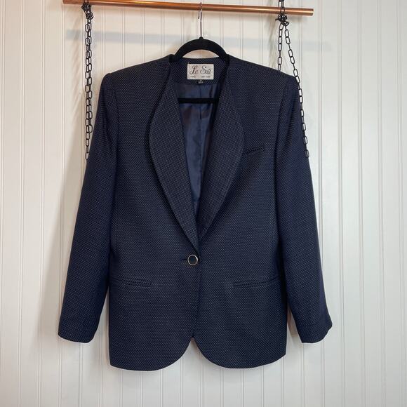Le Suit Women’s Navy & White Single Breasted One Button Blazer Size 12 Corporate - Picture 1 of 7